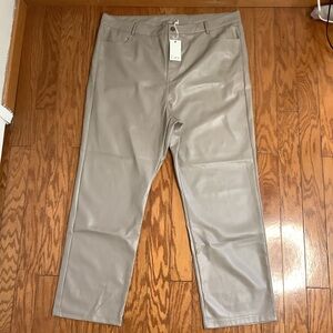 Dex Taupe Faux Leather Wide Leg Pants